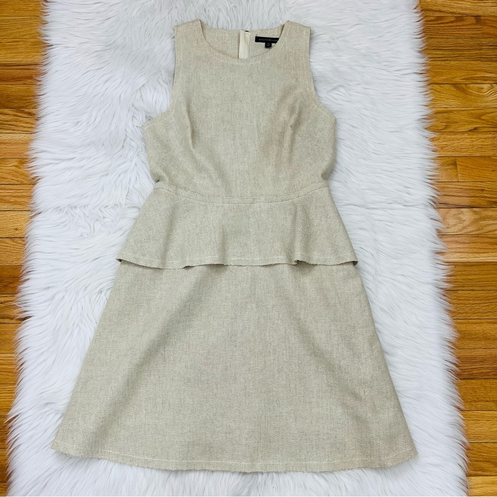 Banana Republic Linen Cotton Peplum Dress Oatmeal Color Size 10 - Picture 3 of 12